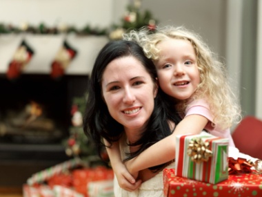 Mother and  daughter at Christmas time.