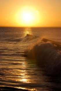Sunset With Splashing Waves
