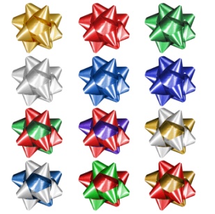 Twelve bows of different colors